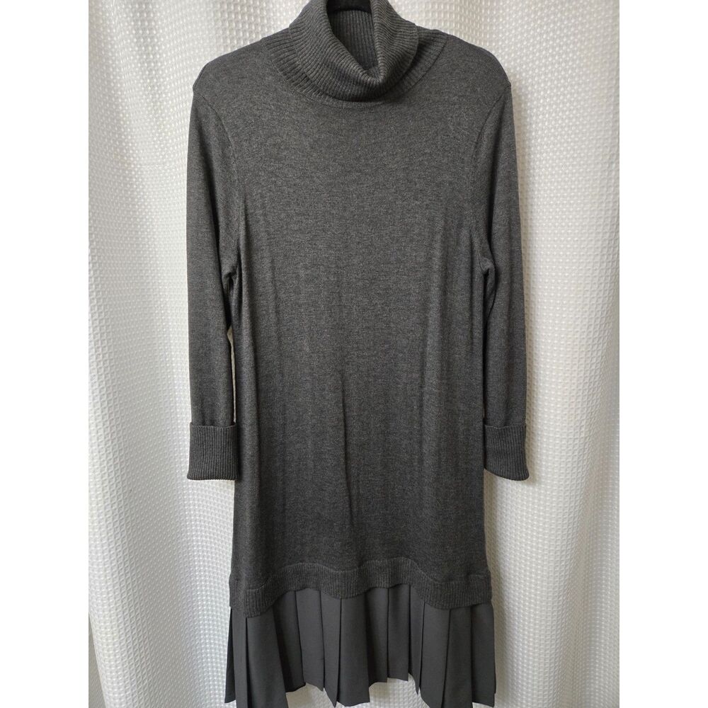 Soft Surroundings Womens Knit Dress Medium Grey Pleated Bottom Winter Boho Comfy